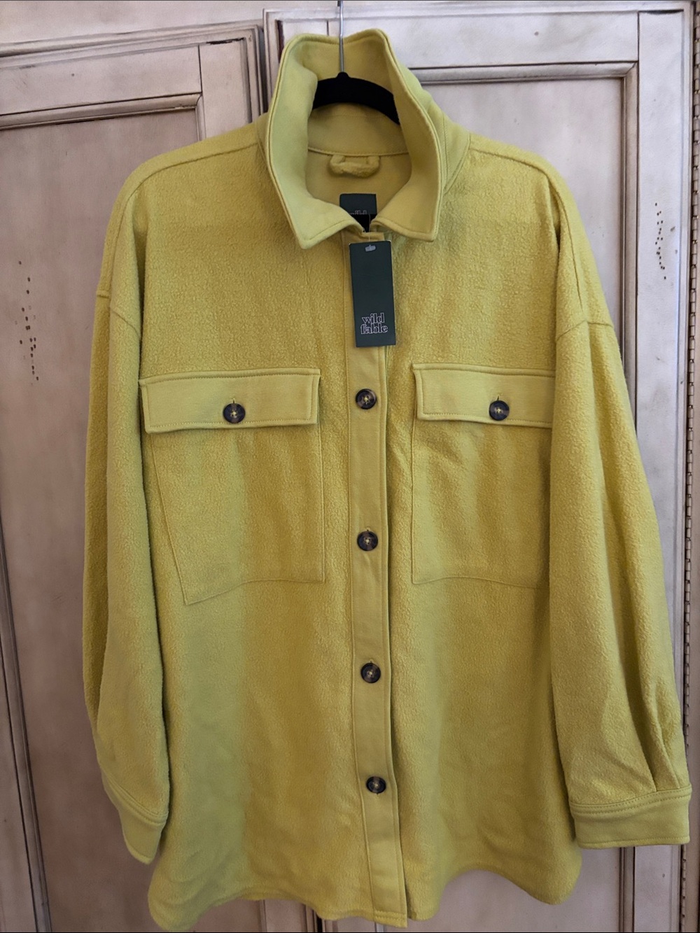 Women’s Button-Front Fleece Shacket in Chartreuse